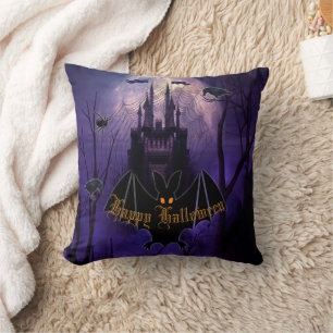 Haunted Castle Halloween Throw Pillow