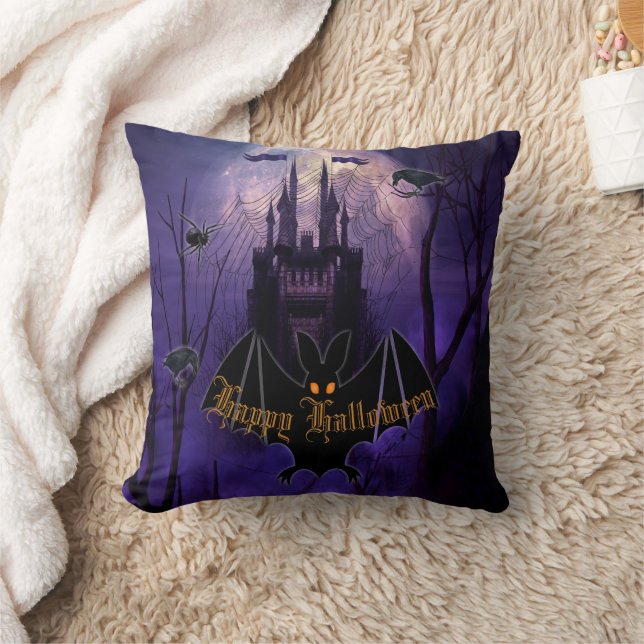 Haunted Castle Halloween Throw Pillow (Blanket)