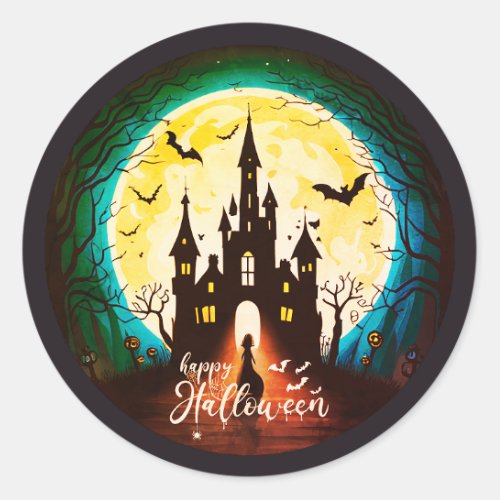 Haunted Castle Happy Halloween Creepy Classic Round Sticker
