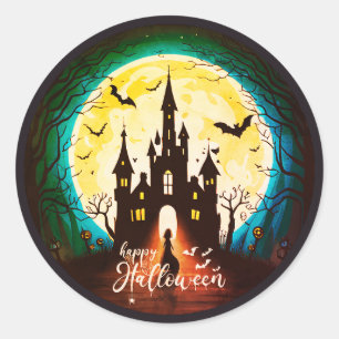 Haunted Castle Happy Halloween Creepy Classic Round Sticker