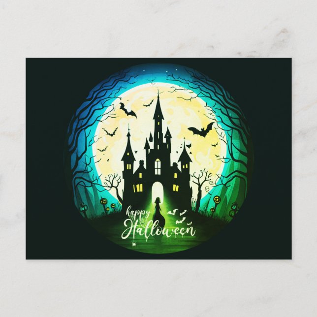 Haunted Castle Happy Halloween Creepy Holiday Postcard (Front)