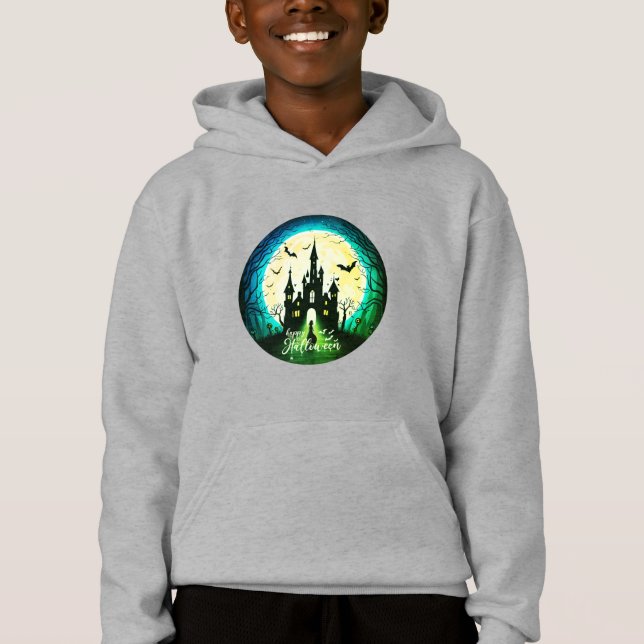 Haunted Castle Happy Halloween Creepy Hoodie (Front)
