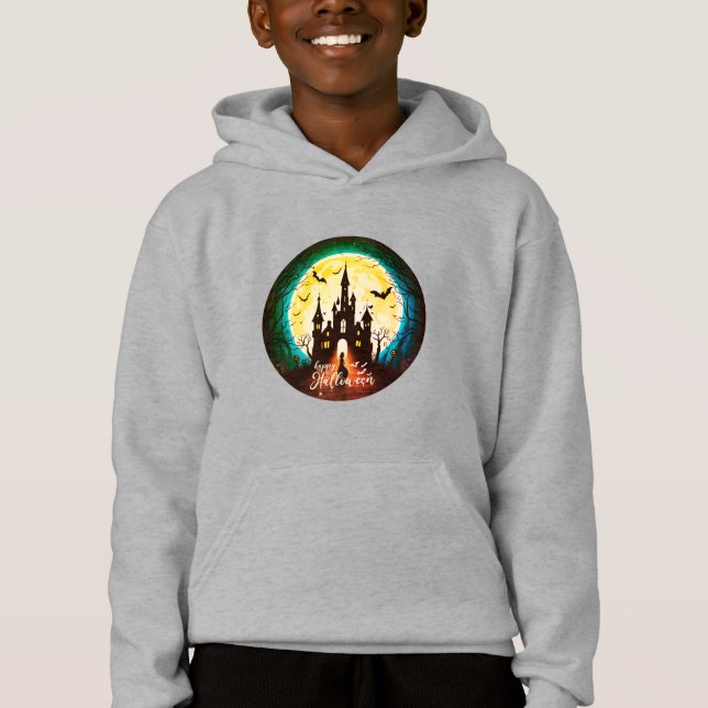 Haunted Castle Happy Halloween Creepy Hoodie (Front)