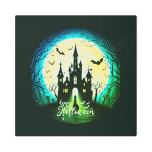 Haunted Castle Happy Halloween Creepy Metal Print