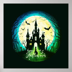 Haunted Castle Happy Halloween Creepy Poster