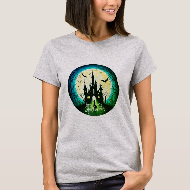 Haunted Castle Happy Halloween Creepy T-Shirt (Front)