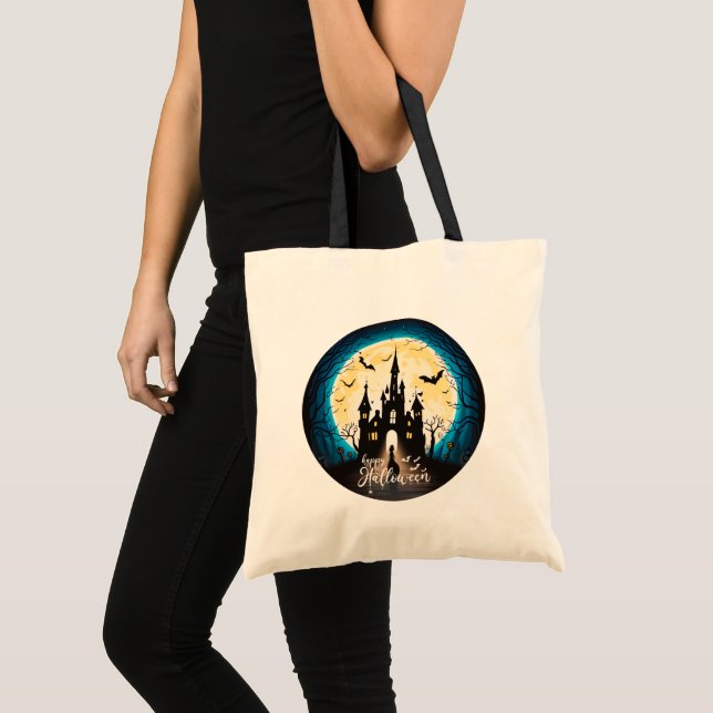 Haunted Castle Happy Halloween Creepy Tote Bag (Front (Product))