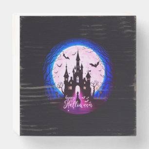 Haunted Castle Happy Halloween Creepy Wooden Box Sign