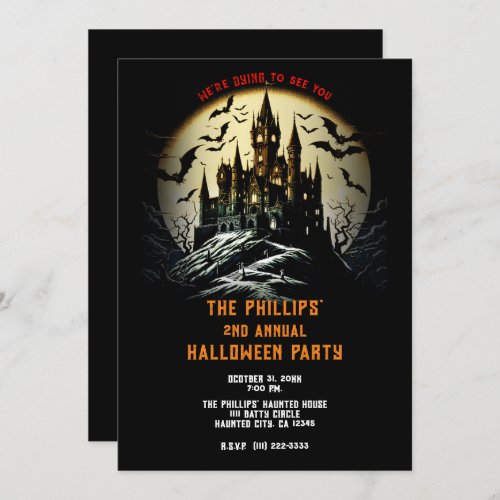 Haunted Castle on Cemetery Hill Halloween Party Invitation