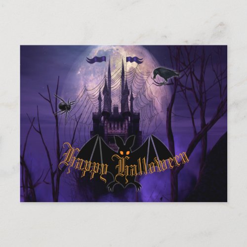 Haunted Castle Purple Halloween Postcard