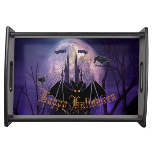 Haunted Castle Purple Halloween Serving Tray
