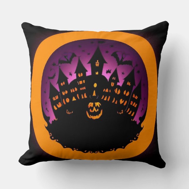 🌙🏰 Haunted Castle Silhouette Spooky Night ✨👻 Throw Pillow (Front)