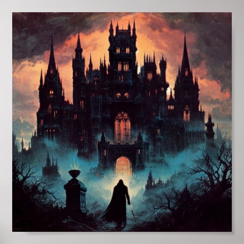 haunted castle with a dark knight art print