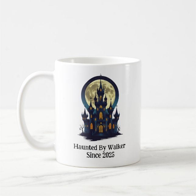 Haunted Castle With Full Moon, Halloween Coffee Mug (Left)
