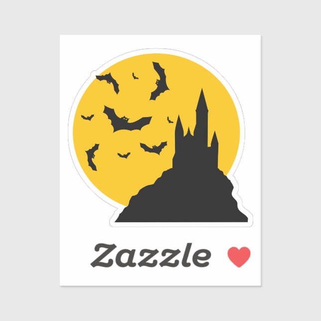 Haunted Castle with Moon and Bats Sticker (Sheet)