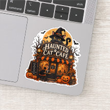 Haunted Cat Cafe Black Cat Halloween Spooky Sticke