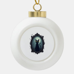 Haunted Cat Mirror Ceramic Ball Christmas Ornament
