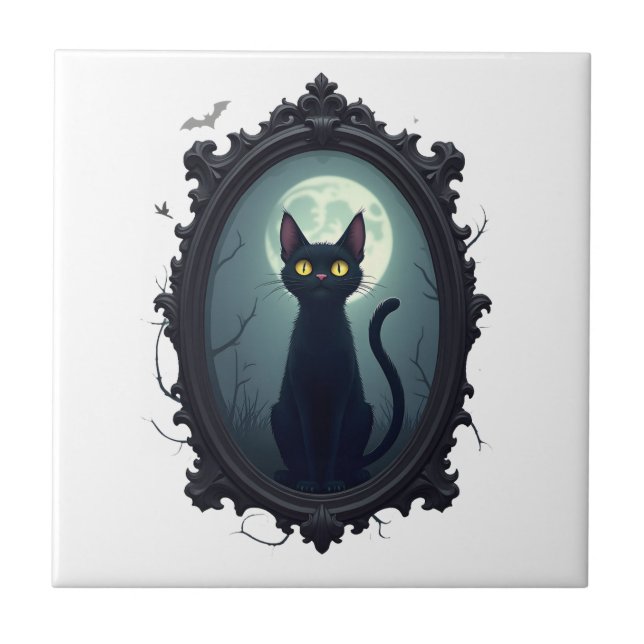 Haunted Cat Mirror Ceramic Tile (Front)