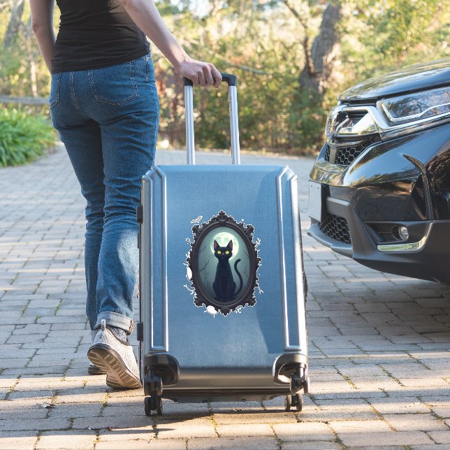Haunted Cat Mirror Sticker (Suitcase Insitu)