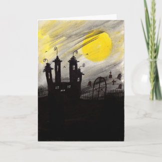 Haunted Cemetary Watercolor Halloween Card