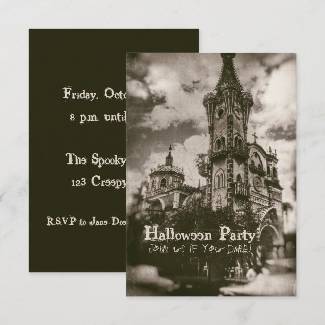 Haunted Church Spooky Halloween Invitation (Front/Back)