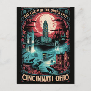 Haunted Cincinnati, Ohio vintage horror travel Postcard