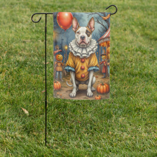 Haunted Circus Bull Terrier Creepy Clown Halloween Garden Flag