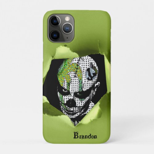 Haunted Clown Shown through Ripped Hole iPhone 11 Pro Case