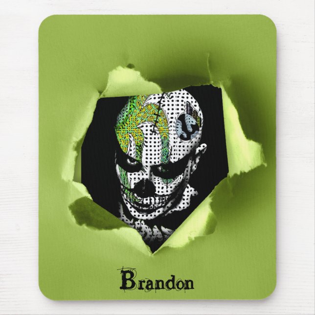 Haunted Clown Shown through Ripped Hole Mouse Pad (Front)