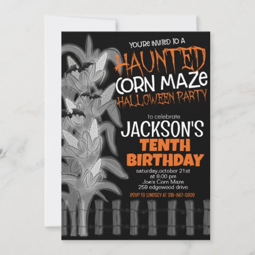 Haunted Corn Maze Halloween Birthday Invitation