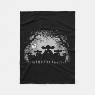 Haunted Cows Forest Black Cattle With Big Eyes Hal Fleece Blanket