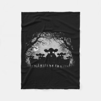 Haunted Cows Forest Black Cattle With Big Eyes Hal Fleece Blanket