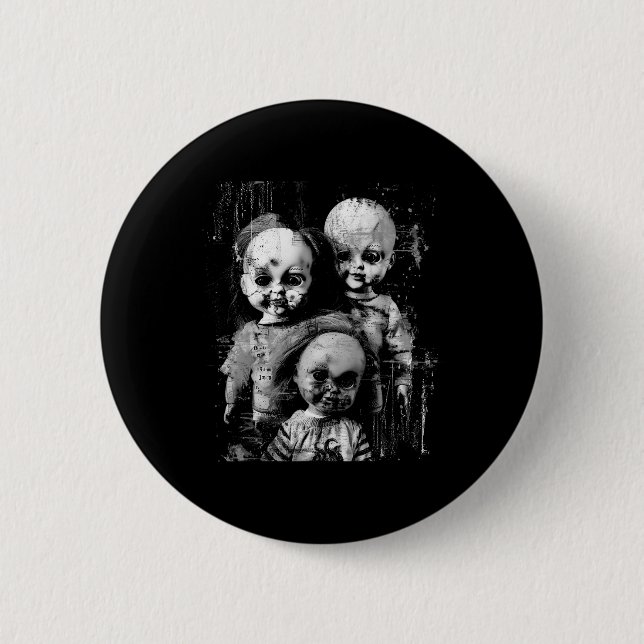 Haunted Creepy Doll Horror Toy Halloween Goth Alt  Button (Front)