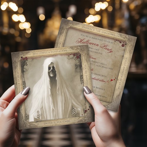 Haunted Creepy Ghost QR Code Adult Halloween Invitation