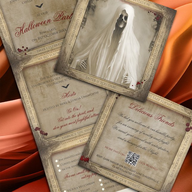 Haunted Creepy Ghost QR Code Halloween Tri-Fold Invitation (Creator Uploaded)