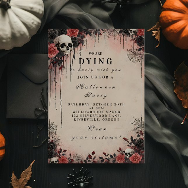 Haunted Crimson Roses Halloween Night Invitation (Creator Uploaded)