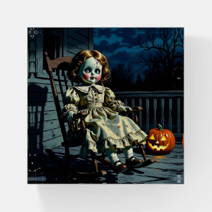Haunted Doll and Halloween Pumpkin Paperweight