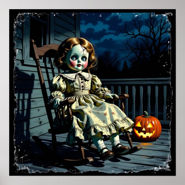 Haunted Doll and Halloween Pumpkin Poster (Front)