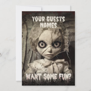 Haunted Doll Creepy Adult Halloween Party Invitation
