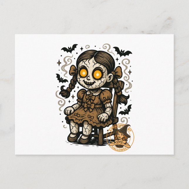Haunted Doll – Halloween Cartoon Postcard (Front)