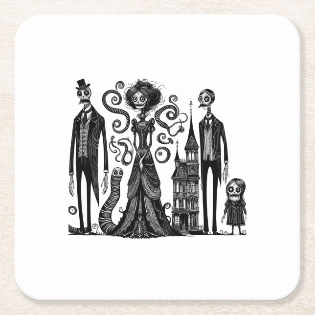 Haunted Feast Square Paper Coaster (Front)