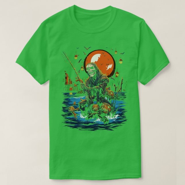 Haunted Fishing Trip Spooky Halloween Angler 2 T-Shirt (Design Front)