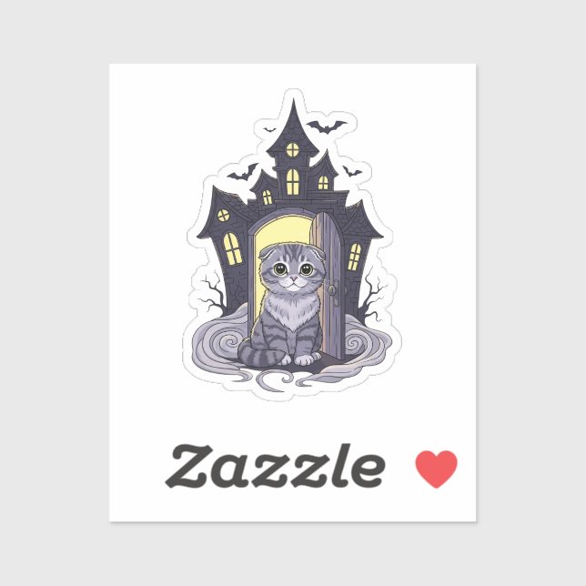 Haunted Fold House – Scottish Fold Cat Halloween Sticker (Sheet)