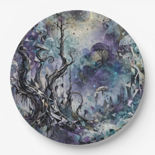 Haunted Forest Mystical Surreal Trees Mushrooms Paper Plates