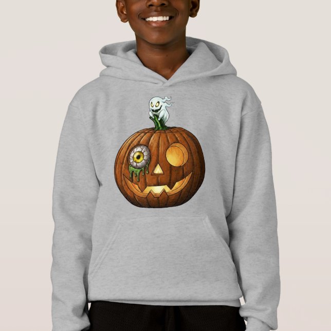 Haunted Ghost & Dripping Eyeball Jack-O-Lantern Hoodie (Front)