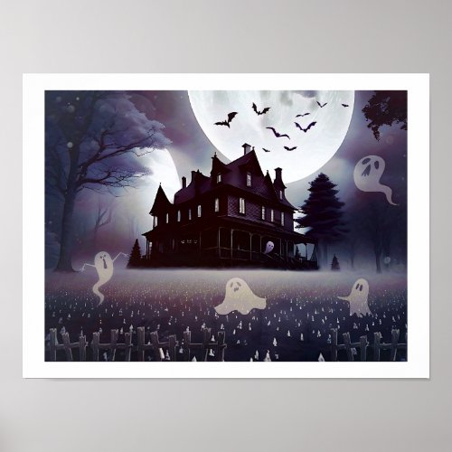 Haunted GHOST HOUSE Ai Art Wall Art Poster