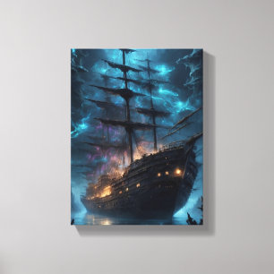 Haunted Ghost Ship at Night Fantasy Canvas Print