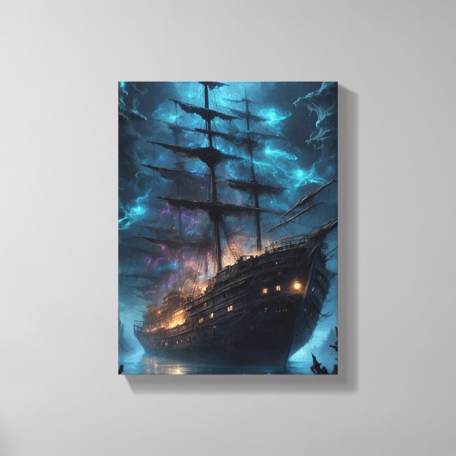Haunted Ghost Ship at Night Fantasy Canvas Print (Front)
