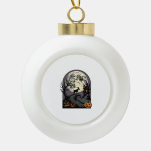 Haunted Goat Moon Vintage Halloween Silhouette Art Ceramic Ball Christmas Ornament