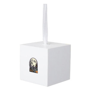 Haunted Goat Moon Vintage Halloween Silhouette Art Cube Ornament